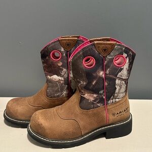 Ariat Fatbaby Steel Toe Work Boot Riding Boot Tan and Pink Camo Women’s Size 6.5